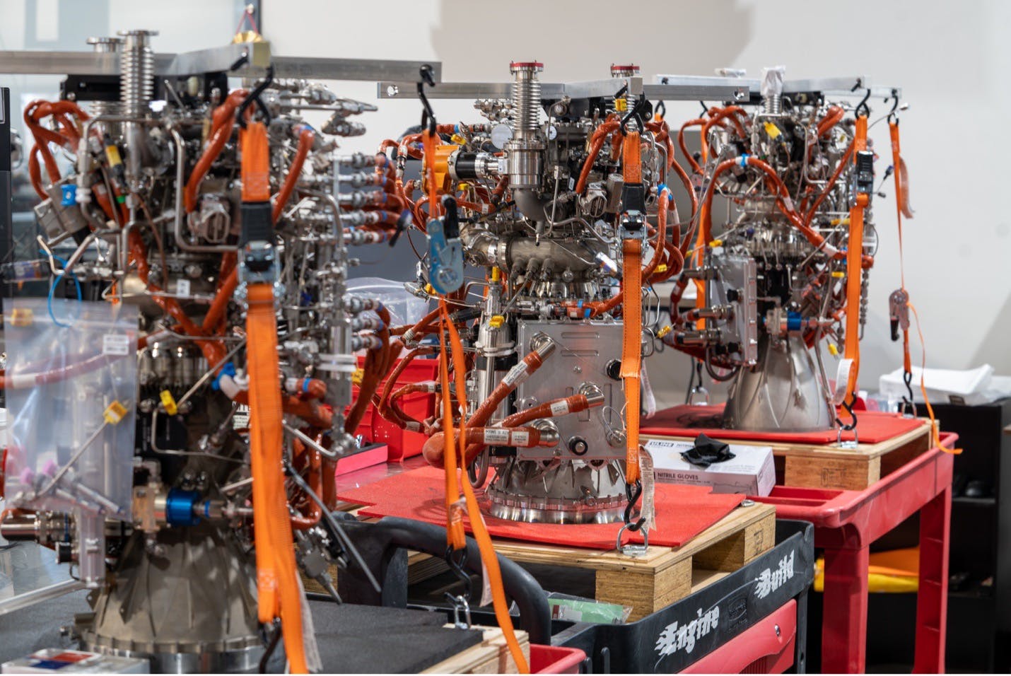 Hadley engines on the manufacturing floor at Ursa Major’s headquarters.